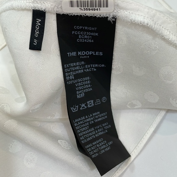 The Kooples Paris Blouse Top Size 2 Cream Dot Print Covered Buttons - Picture 11 of 11